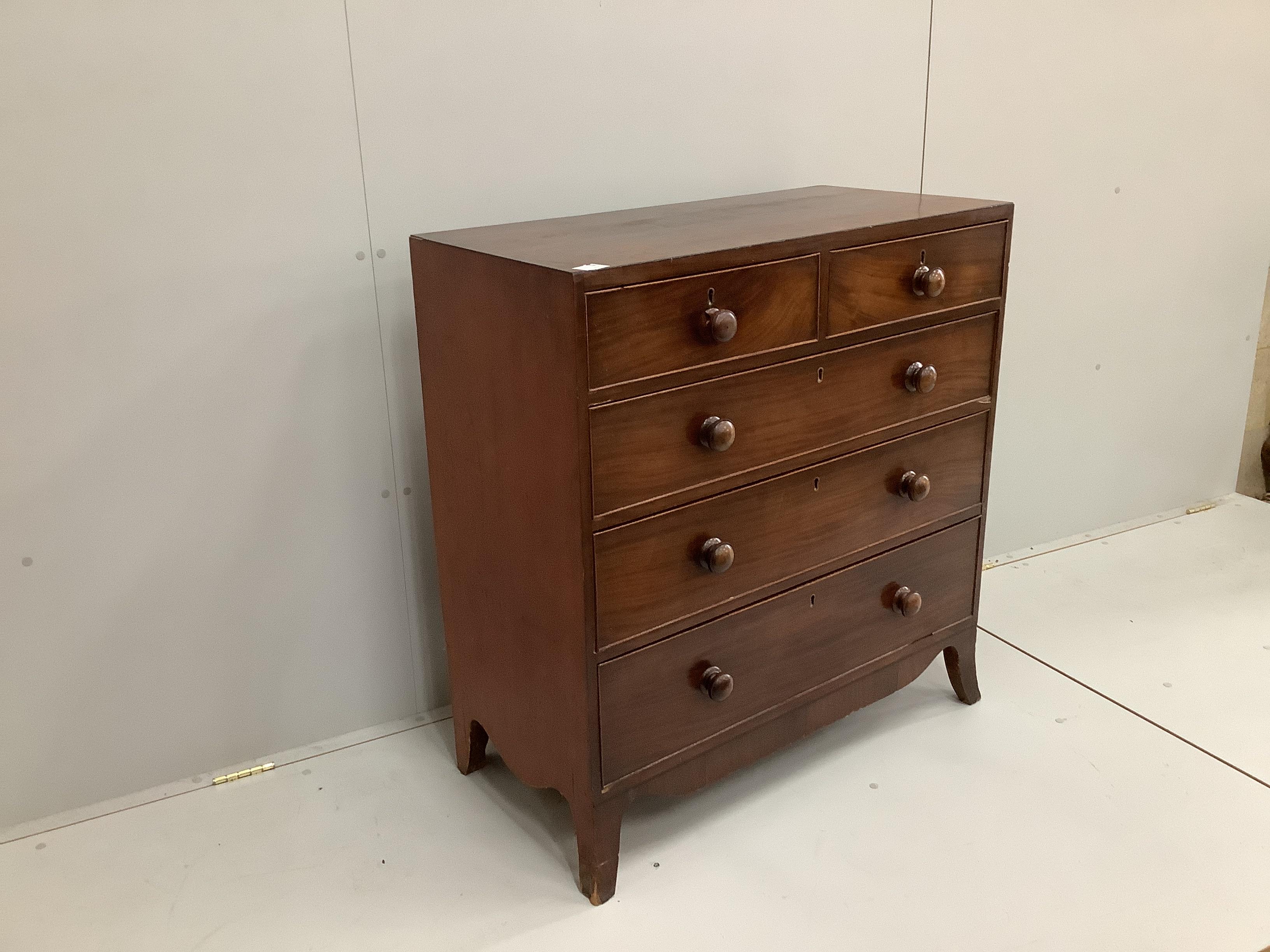 A Regency mahogany straight front chest, fitted two short and two long drawers, width 92cm, depth 45cm, height 97cm